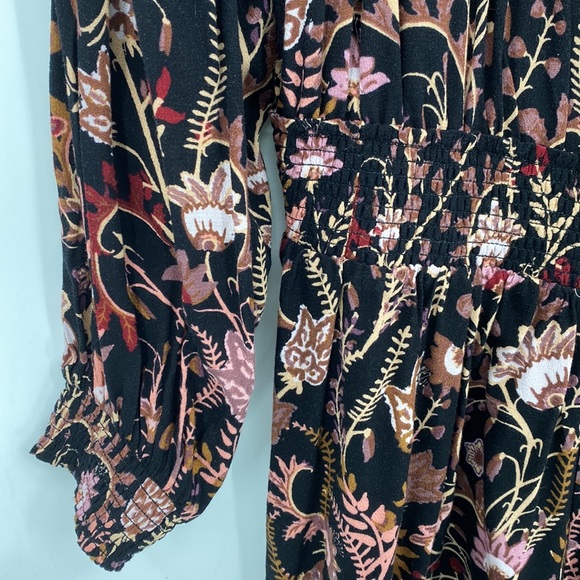 Free People Pretty & Free Black Floral Print Romper Boho Cut Out Back Size Small - Picture 5 of 12